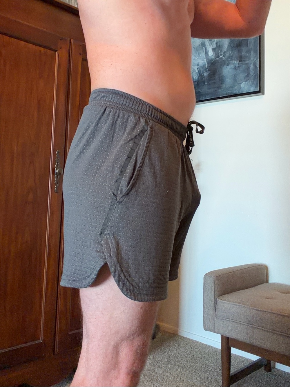 Men's Grey Elastic-Waist Drawstring Shorts size small